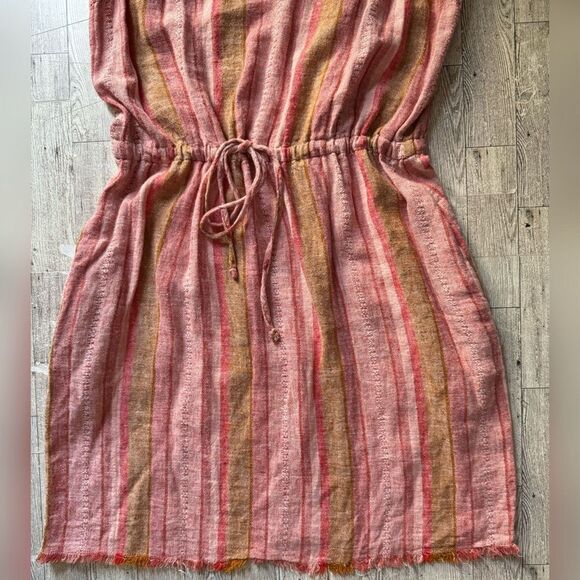 DREW for Anthropologie, Red Nat Dobby, Striped, Drawstring Linen Dress - Picture 8 of 15
